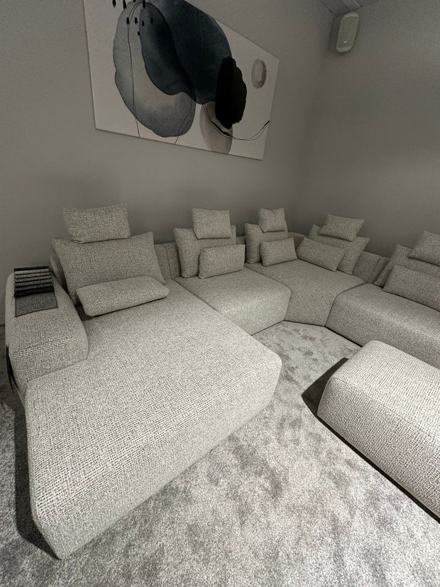 Coltar Fix cu Sezlong pe Stanga si taburet inclus, Bastia U Gri, l348xA392xH87 cm (3)