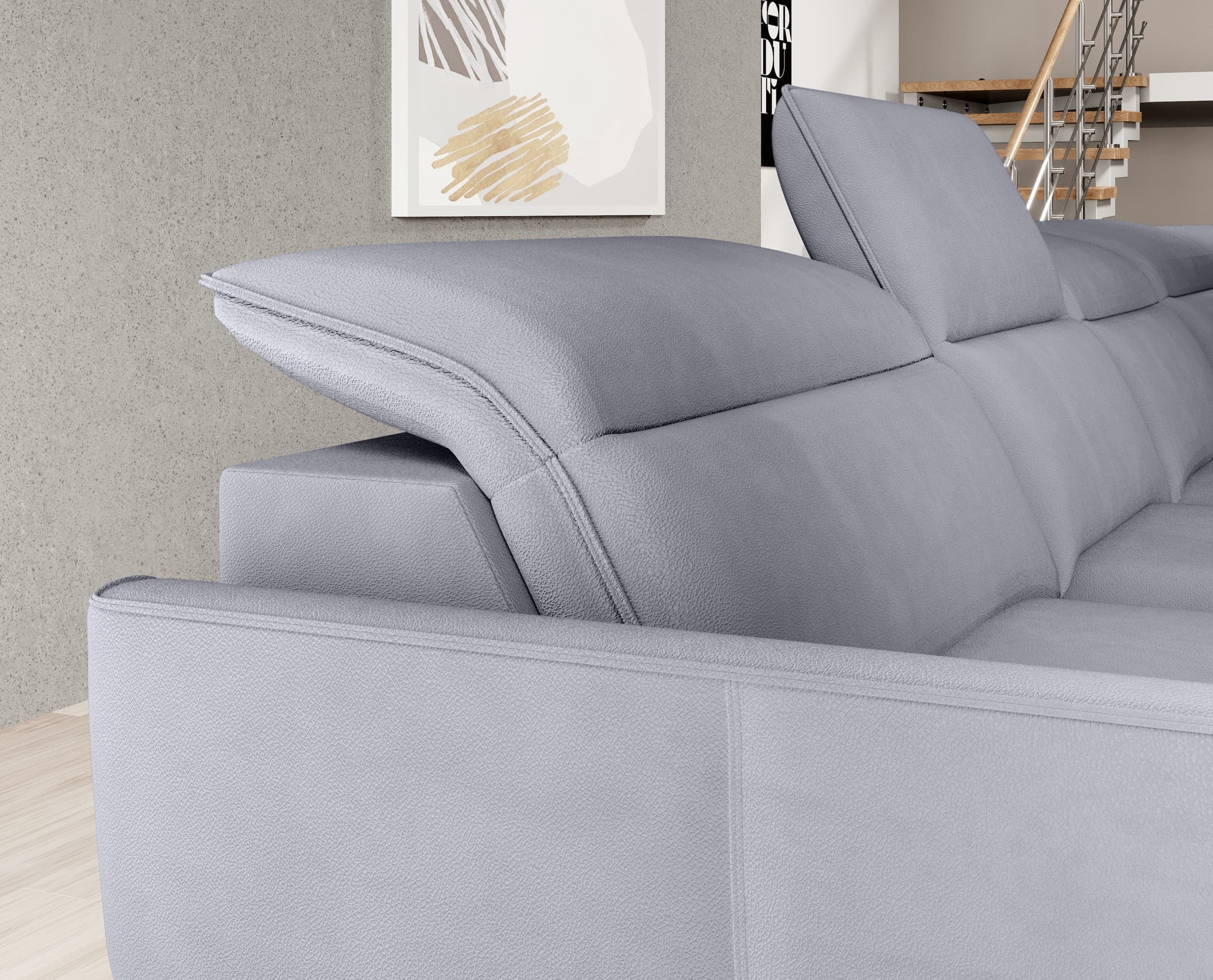 Coltar Fix, Sezlong pe Dreapta, Lada de Depozitare, Mecanism Electric Relax, Tetiere Reglabile, Murielle XL, l350xA218xH87-100 cm (4)