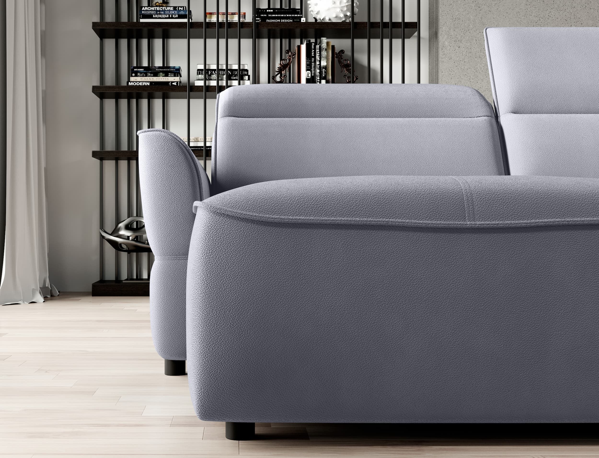 Coltar Fix, Sezlong pe Dreapta, Lada de Depozitare, Mecanism Electric Relax, Tetiere Reglabile, Murielle XL, l350xA218xH87-100 cm (6)