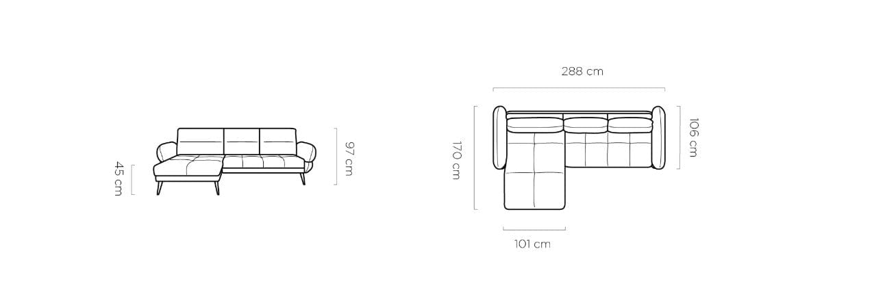 Wersal Coltar Fix, Sezlong pe Dreapta, Mecanism Electric Relax, Campinas S, l288xA170xH97 cm