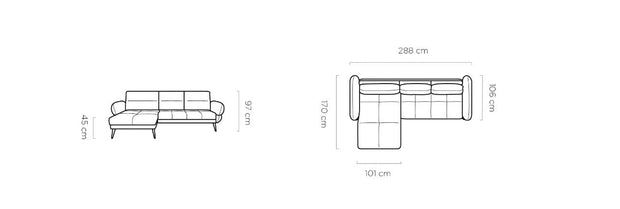 Wersal Coltar Fix, Sezlong pe Dreapta, Mecanism Electric Relax, Campinas S, l288xA170xH97 cm