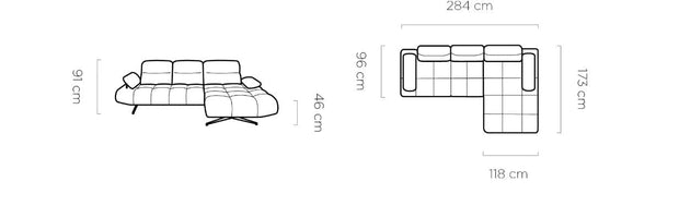 Wersal Coltar Fix, Sezlong pe Dreapta, Mecanism Electric Relax, Falcos S, l284xA173H91 cm