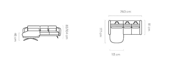 Wersal Coltar Fix, Sezlong pe Dreapta, Mecanism Electric Relax, Ilus S, l260xA177xH83-104 cm