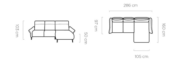 Wersal Coltar Fix, Sezlong pe Dreapta, Mecanism Electric Relax, Stelvis S, l286xA160xH103 cm