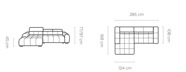Wersal Coltar Fix, Sezlong pe Stanga, Mecanism Electric Relax, Bulls S, l285xA168H77-97 cm