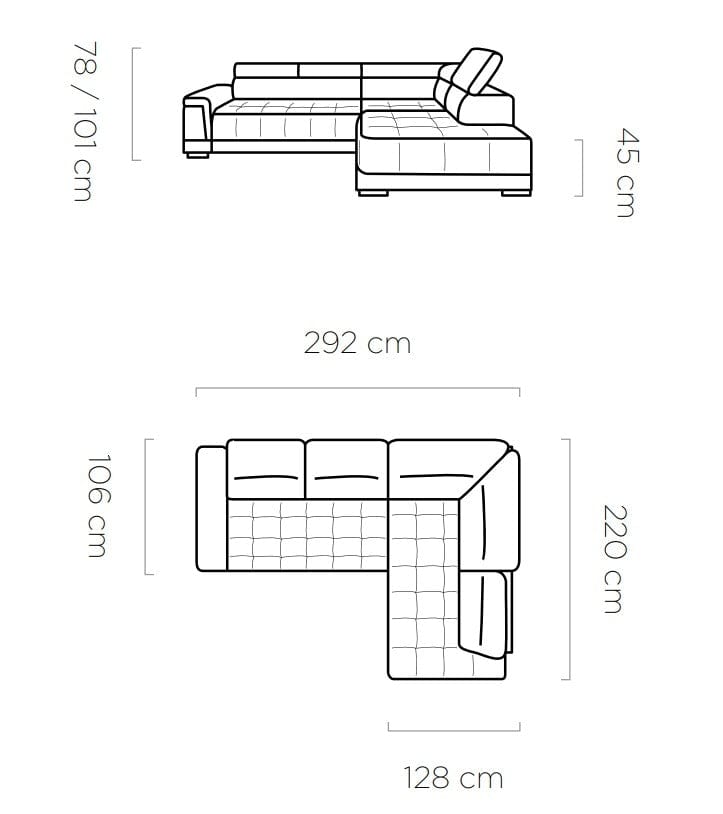 Coltar Fix, Sezlong pe Stanga, Mecanism Electric Relax, Tetiere Reglabile, Campis L, l292xA220xH78-101 cm (3)