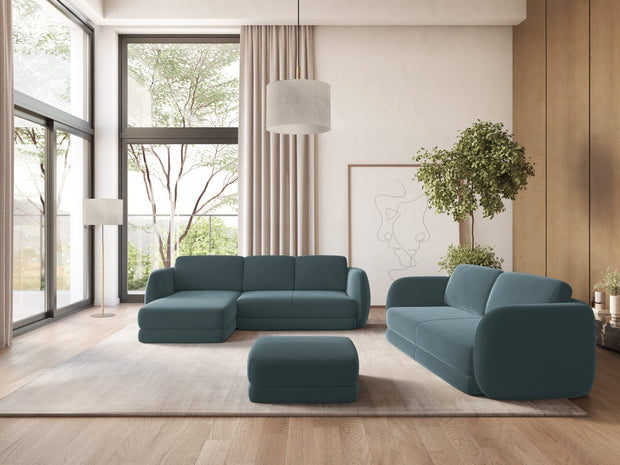 Makamii Coltar Fix, Sezlong pe Stanga, Tapitat cu Stofa, Kiana Velvet C27 Marin, l270xA164xH85 cm