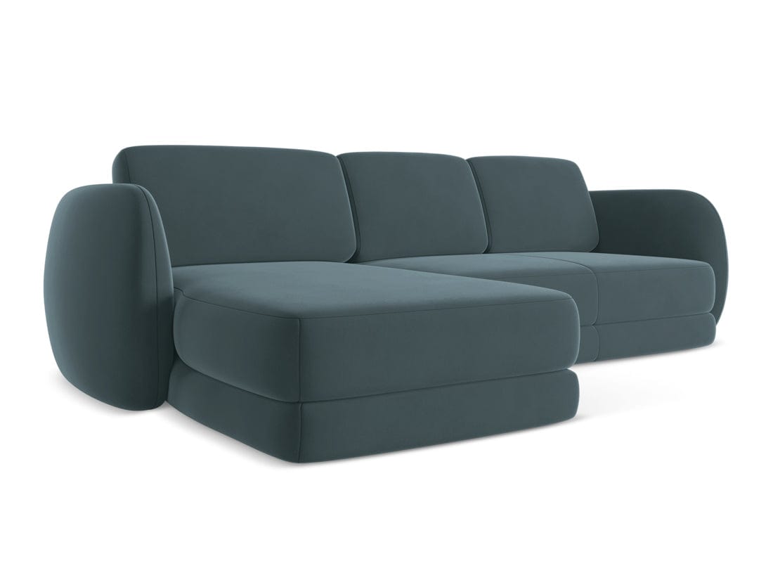 Makamii Coltar Fix, Sezlong pe Stanga, Tapitat cu Stofa, Kiana Velvet C27 Marin, l270xA164xH85 cm