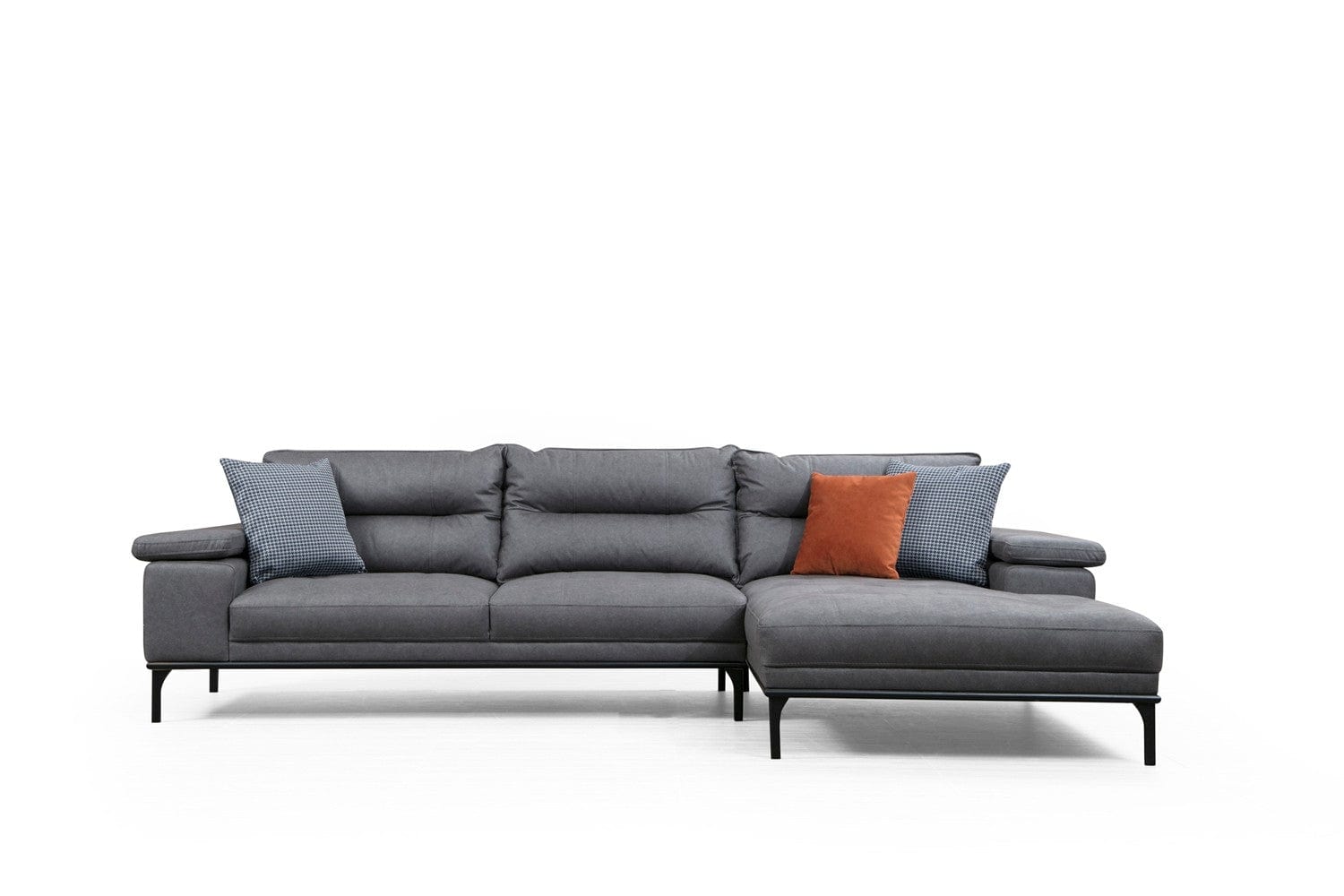 Coltar Hollywood Gri Fix cu Arcuri si Spuma Poliuretanica, Sezlong pe Dreapta, tapitat cu Stofa Easy Clean, Spatar si Cotiere Reglabile, Perne Incluse, l309xA188xH89 cm (8)