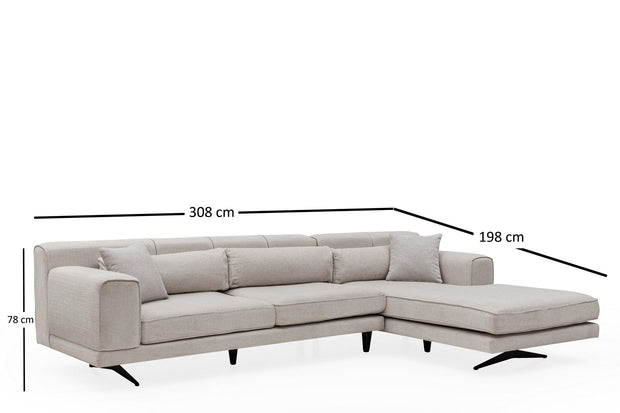 Coltar Jivago Bej Fix cu Arcuri si Spuma Poliuretanica, Sezlong pe Dreapta, tapitat cu Stofa Easy Clean, Perne Incluse, l308xA198xH78 cm (10)