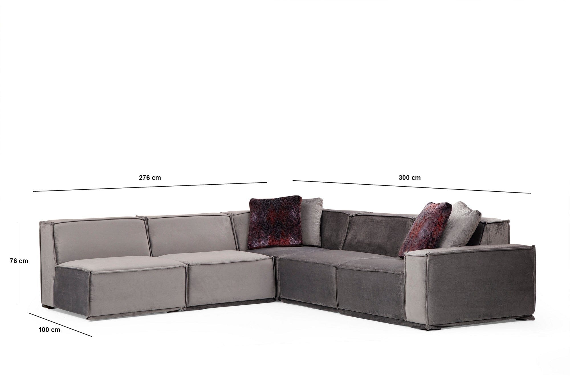 Coltar Lego 5 Gri Fix cu Arcuri si Spuma Poliuretanica, Sezlong pe Stanga, tapitat cu Stofa Easy Clean, Perne Incluse, l300xA276xH76 cm (4)