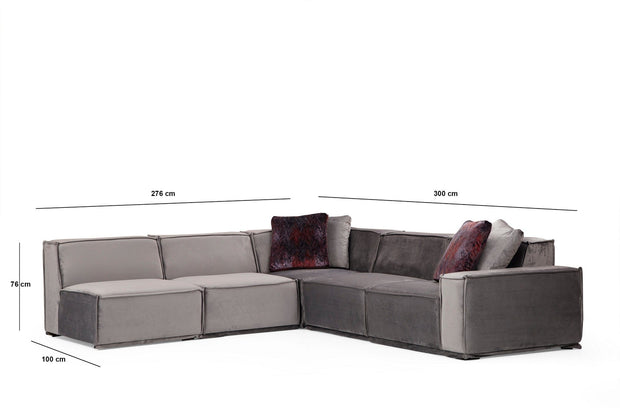 Coltar Lego 5 Gri Fix cu Arcuri si Spuma Poliuretanica, Sezlong pe Stanga, tapitat cu Stofa Easy Clean, Perne Incluse, l300xA276xH76 cm (4)