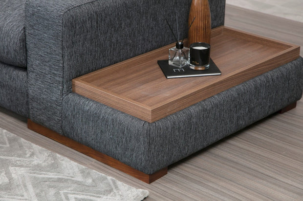 Coltar Loop 5 Antracit Fix cu Arcuri si Spuma Poliuretanica, Sezlong pe Stanga, tapitat cu Stofa Easy Clean, Tava Servire Inclusa, Perne Incluse, l323xA282xH85 cm (3)