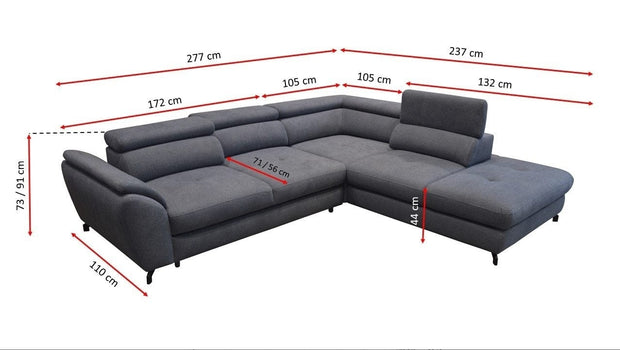 Coltar Malon Extensibil cu Arcuri Ondulate si Spuma Poliuretanica, Sezlong pe Dreapta, Suprafata de Dormit 206x137 cm, cu Lada de Depozitare, Tetiere Reglabile, l277xA237xH73 cm (6)