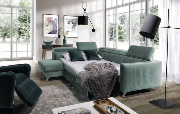 Coltar Mazzi Extensibil cu Arcuri Ondulate si Spuma Poliuretanica, Sezlong pe Stanga, Suprafata de Dormit 202x122 cm, cu Lada de Depozitare, Tetiere Reglabile, l265xA225xH75-95 cm (1)