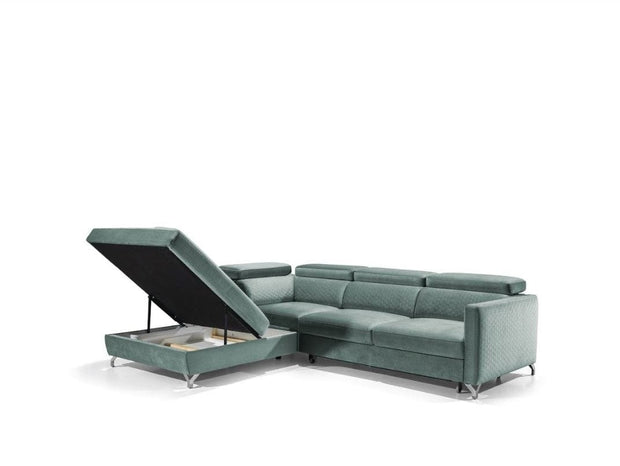 Coltar Mazzi Extensibil cu Arcuri Ondulate si Spuma Poliuretanica, Sezlong pe Stanga, Suprafata de Dormit 202x122 cm, cu Lada de Depozitare, Tetiere Reglabile, l265xA225xH75-95 cm (3)