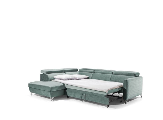 Coltar Mazzi Extensibil cu Arcuri Ondulate si Spuma Poliuretanica, Sezlong pe Stanga, Suprafata de Dormit 202x122 cm, cu Lada de Depozitare, Tetiere Reglabile, l265xA225xH75-95 cm (4)