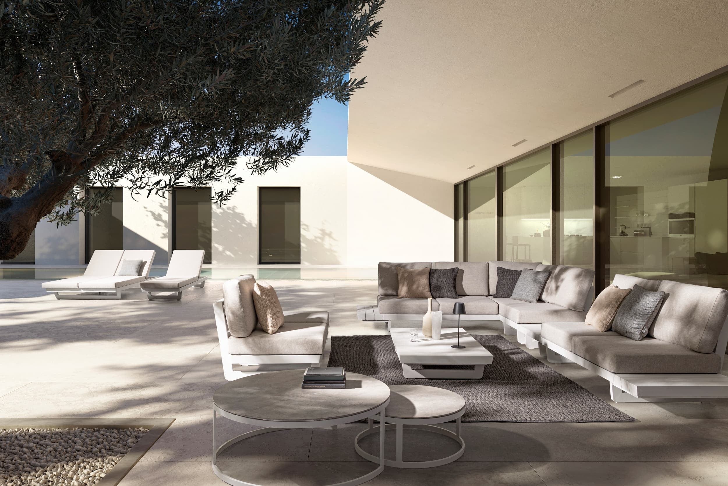 Coltar modular pentru gradina / terasa, din aluminiu, cu perne detasabile, Infinity Alb, l253xA172xH80 cm (1)