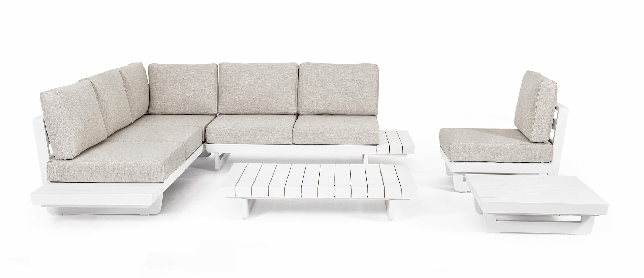 Coltar modular pentru gradina / terasa, din aluminiu, cu perne detasabile, Infinity Alb, l253xA172xH80 cm (4)