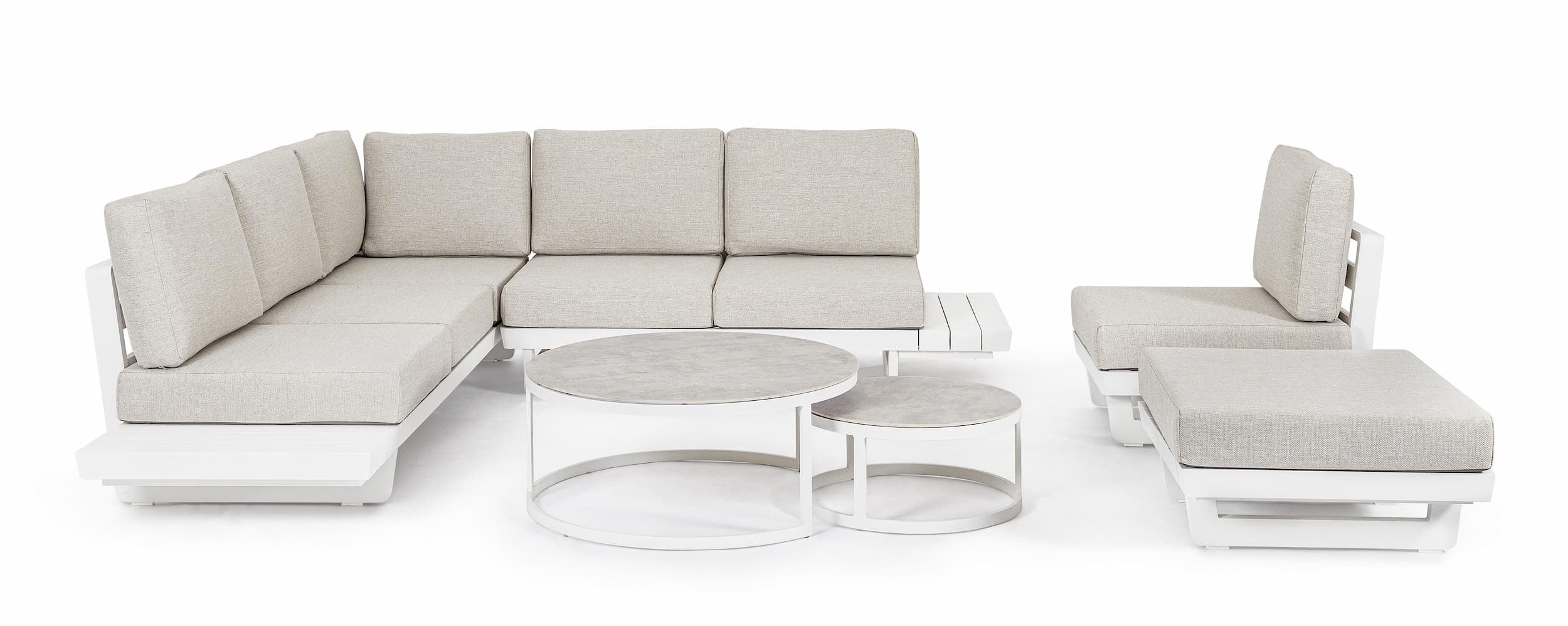 Coltar modular pentru gradina / terasa, din aluminiu, cu perne detasabile, Infinity Alb, l253xA172xH80 cm (5)