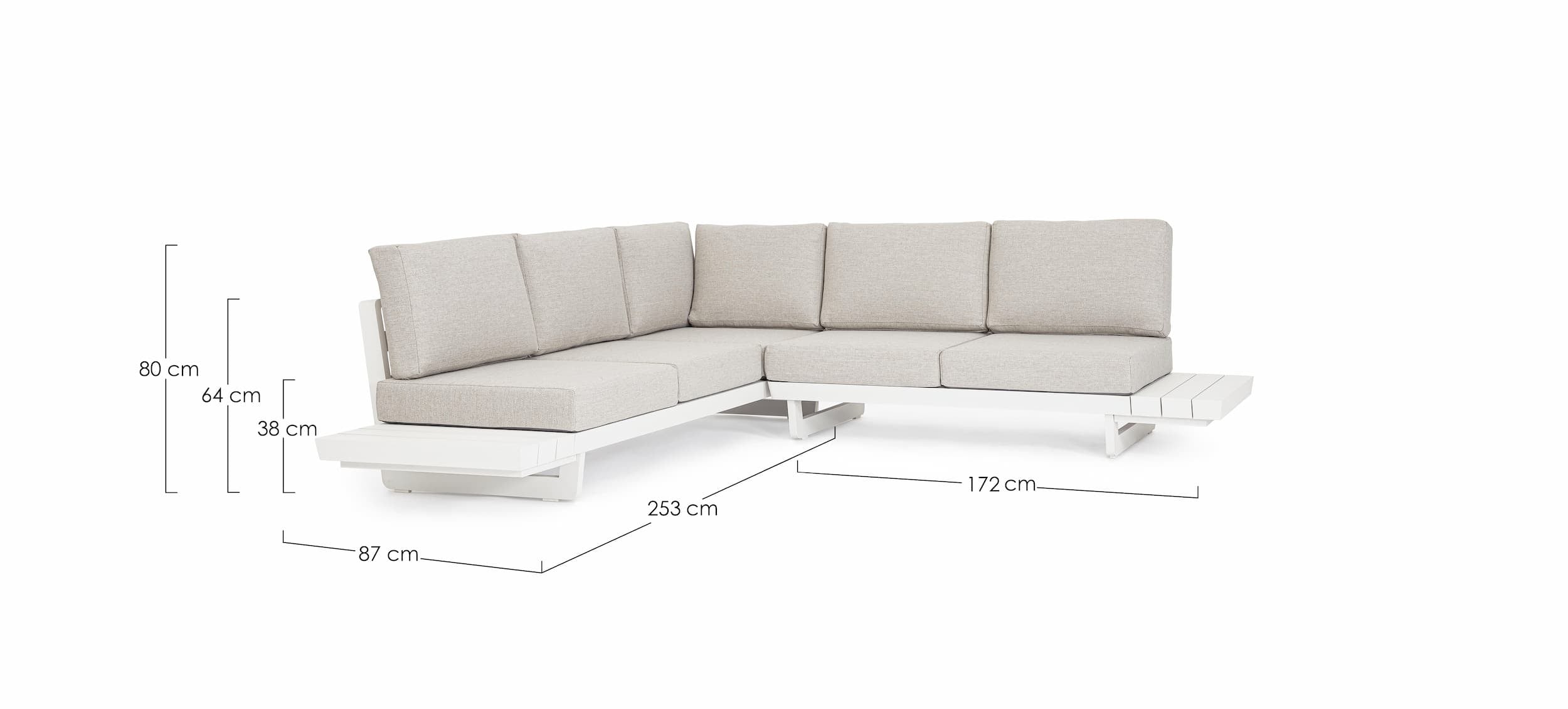 Coltar modular pentru gradina / terasa, din aluminiu, cu perne detasabile, Infinity Alb, l253xA172xH80 cm (27)