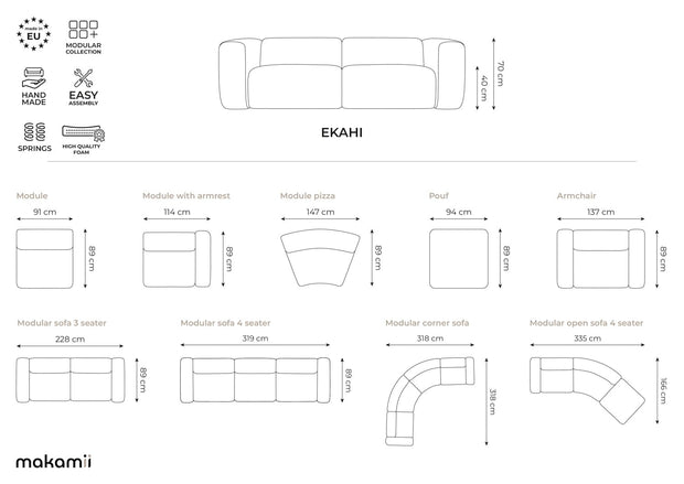 Makamii Coltar Modular, Sezlong Universal (pe Stanga sau pe Dreapta), Tapitat cu Stofa, Ekahi C6 Marin, l318xA318xH70 cm