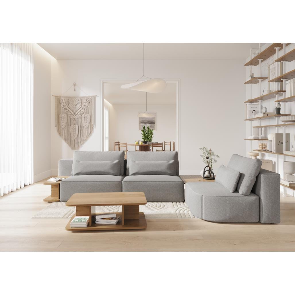 Coltar Modular, Sezlong Universal (pe Stanga sau pe Dreapta), Tapitat cu Stofa si 2 Mese de cafea Incluse, Riposo Grande Gri, l330xA205xH85 cm (3)