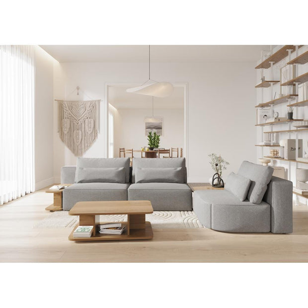 Coltar Modular, Sezlong Universal (pe Stanga sau pe Dreapta), Tapitat cu Stofa si 2 Mese de cafea Incluse, Riposo Grande Gri, l330xA205xH85 cm (3)