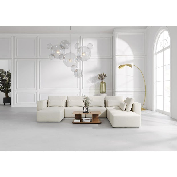 Coltar Modular, Sezlong Universal (pe Stanga sau pe Dreapta), Tapitat cu Stofa si Masa de cafea Inclusa, Riposo Ottimo U Bej, l370xA265xH85 cm (1)