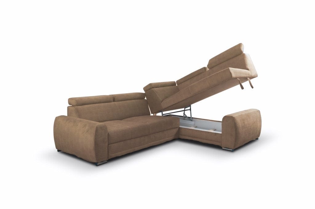 Coltar Moon Bej Extensibil, Sezlong pe Dreapta, tapitat cu Stofa, cu Lada de Depozitare, Tetiere Reglabile, l267xA194xH80-90 cm (3)