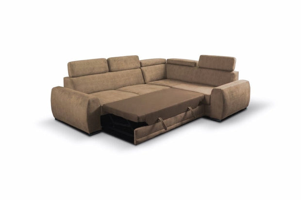 Coltar Moon Bej Extensibil, Sezlong pe Dreapta, tapitat cu Stofa, cu Lada de Depozitare, Tetiere Reglabile, l267xA194xH80-90 cm (4)