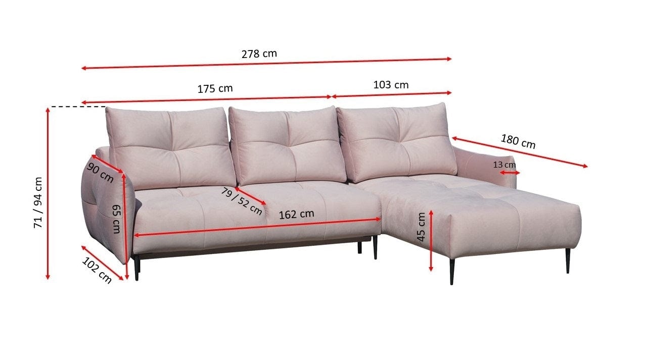 Coltar Space Extensibil cu Arcuri Ondulate si Spuma Poliuretanica HR 35/32, Sezlong pe Dreapta, Suprafata de Dormit 244x125 cm, cu Lada de Depozitare, Perne Incluse, l278xA180xH71 cm (3)