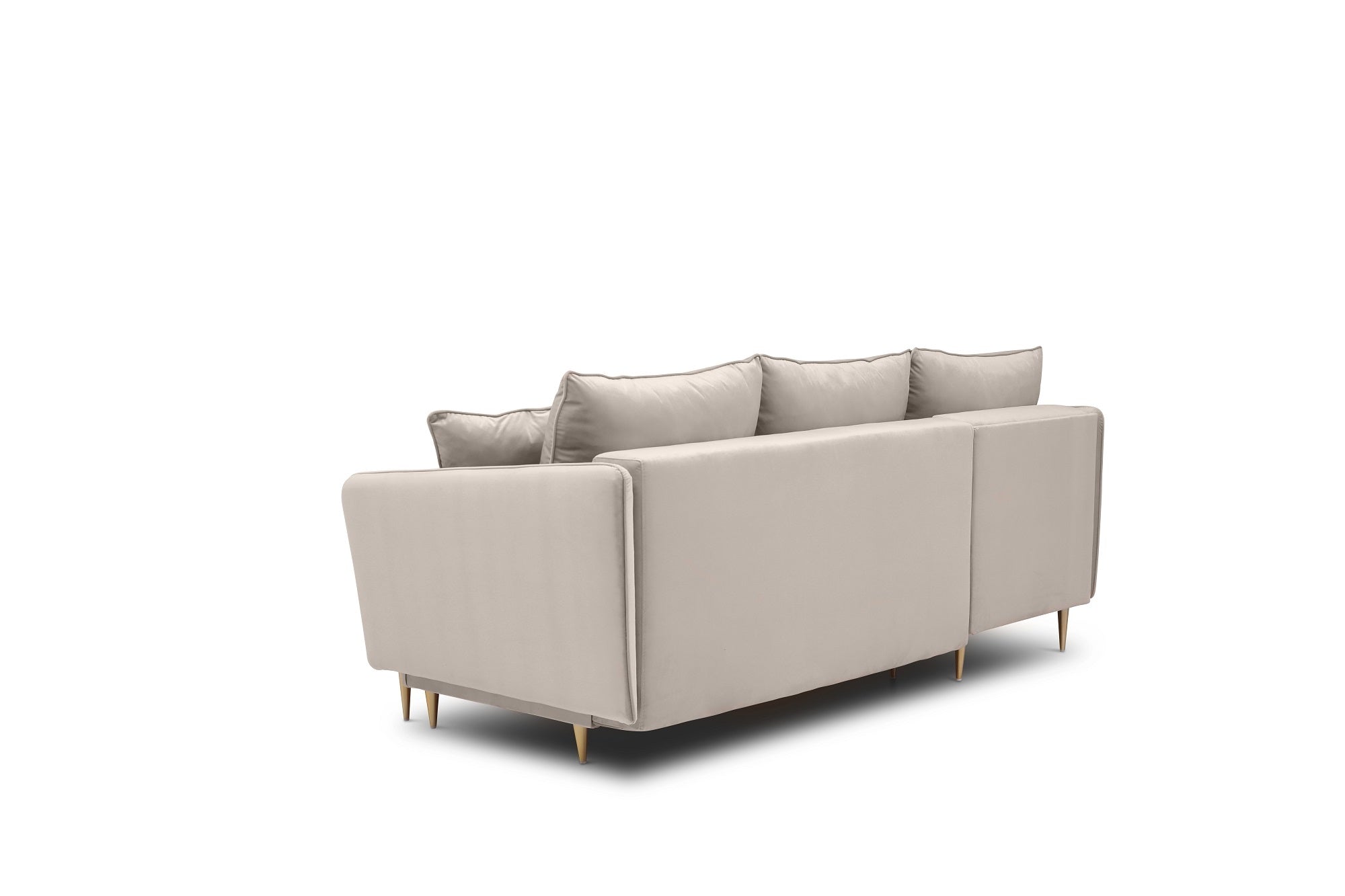 Coltar Volio Velvet Bej Extensibil, Sezlong pe Stanga, tapitat cu Stofa, cu Lada de Depozitare, Perne Incluse, l223xA145xH90 cm (5)