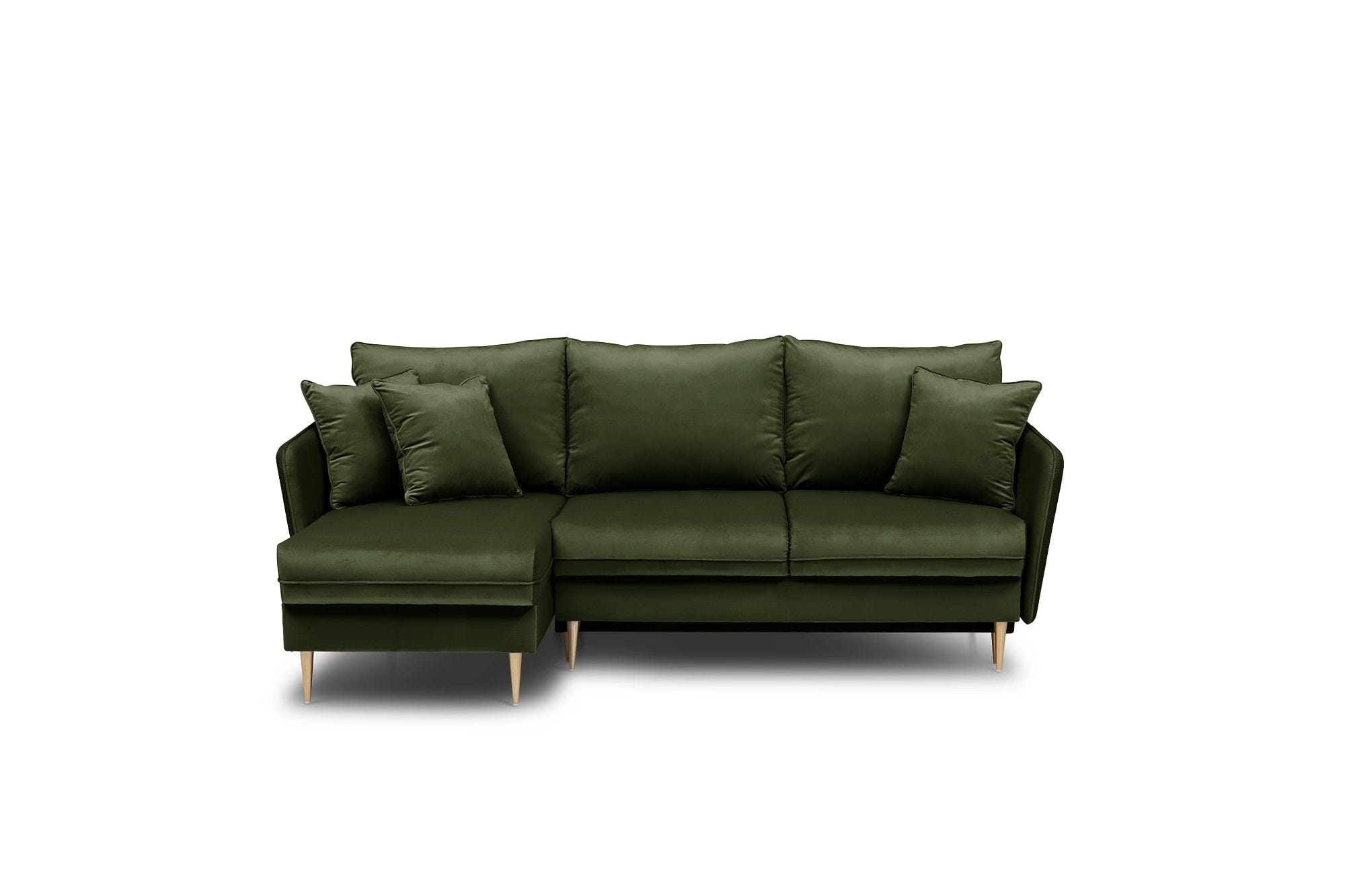 Coltar Volio Velvet Verde Olive Extensibil, Sezlong pe Stanga, tapitat cu Stofa, cu Lada de Depozitare, Perne Incluse, l223xA145xH90 cm (2)