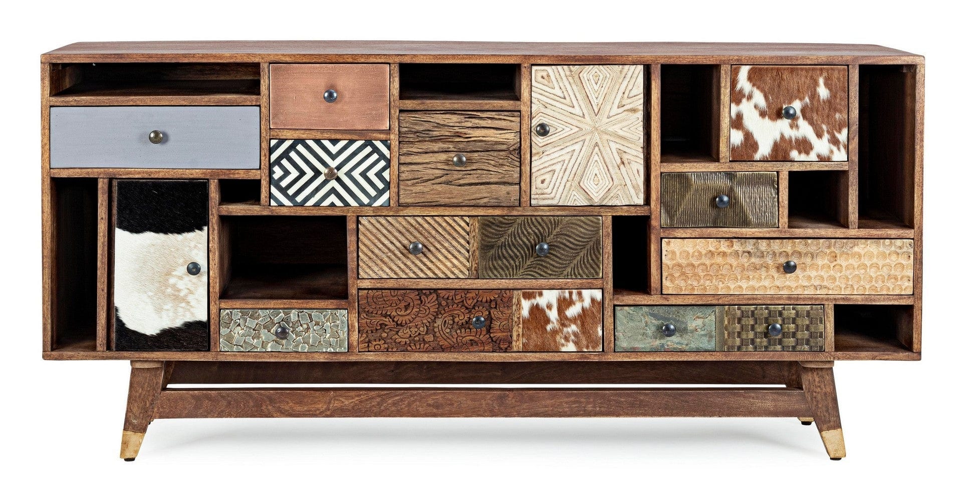 Comoda din lemn de mango, cu 11 sertare si 2 usi Dhaval Natural / Multicolor, l160xA40xH75 cm (2)