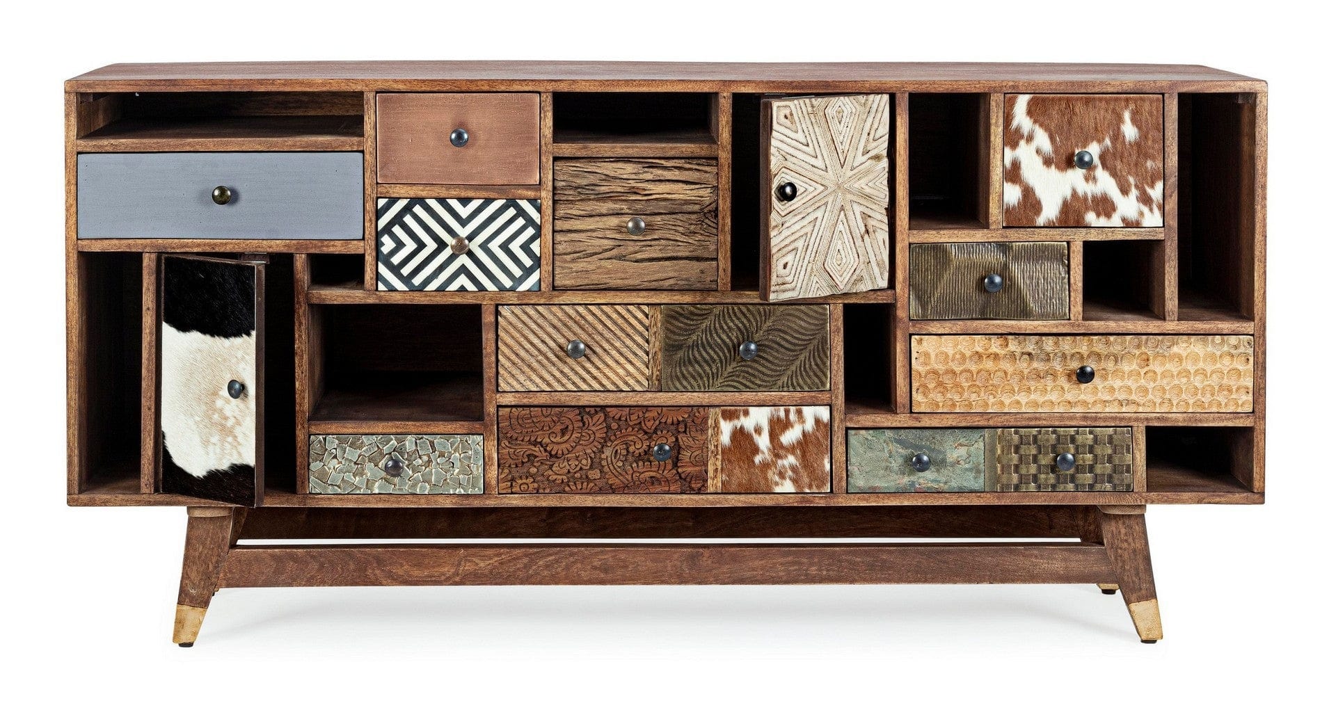 Comoda din lemn de mango, cu 11 sertare si 2 usi Dhaval Natural / Multicolor, l160xA40xH75 cm (5)