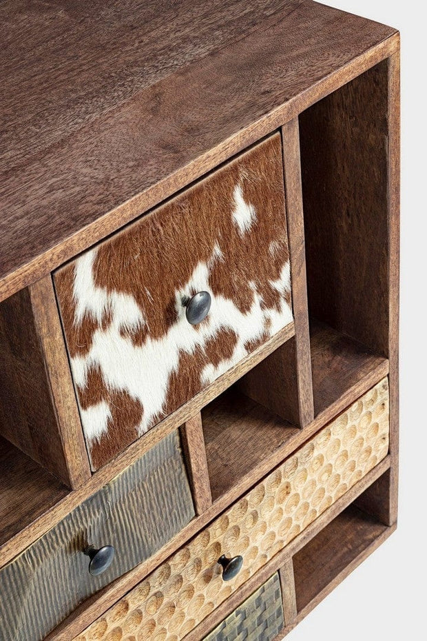 Comoda din lemn de mango, cu 11 sertare si 2 usi Dhaval Natural / Multicolor, l160xA40xH75 cm (6)