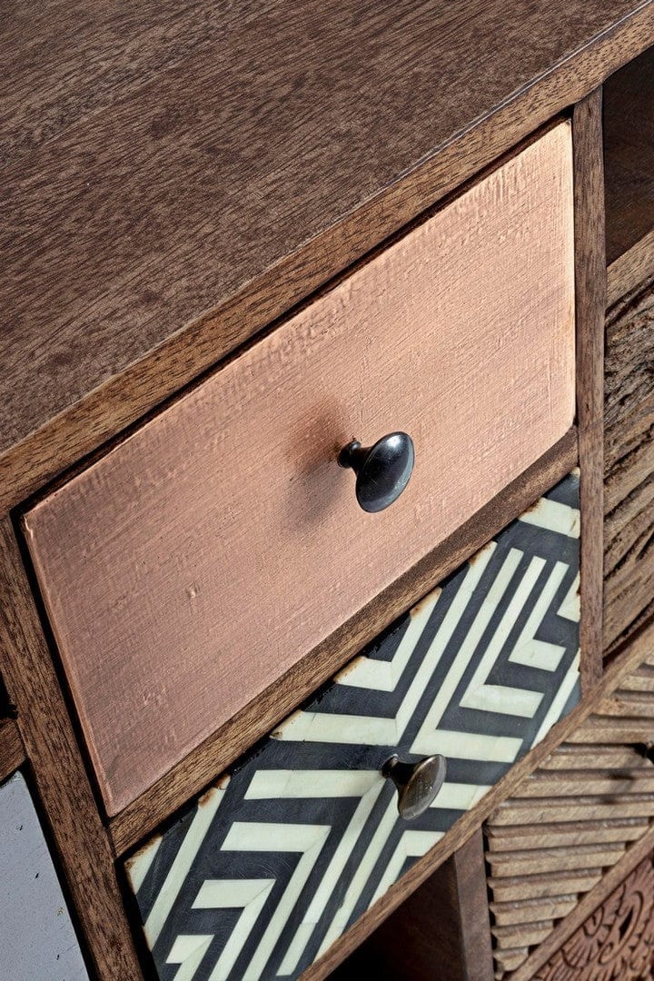 Comoda din lemn de mango, cu 11 sertare si 2 usi Dhaval Natural / Multicolor, l160xA40xH75 cm (7)