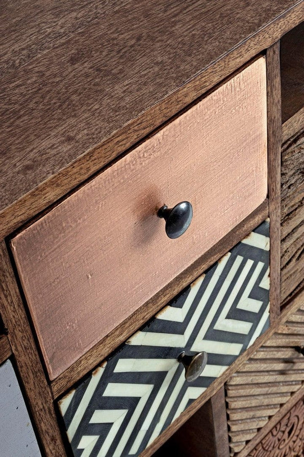 Comoda din lemn de mango, cu 11 sertare si 2 usi Dhaval Natural / Multicolor, l160xA40xH75 cm (7)