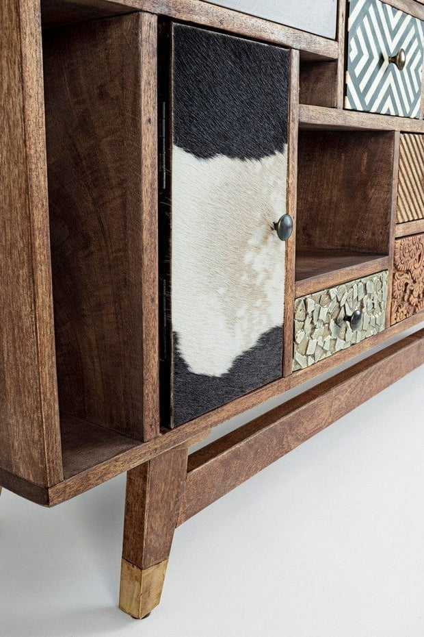 Comoda din lemn de mango, cu 11 sertare si 2 usi Dhaval Natural / Multicolor, l160xA40xH75 cm (8)