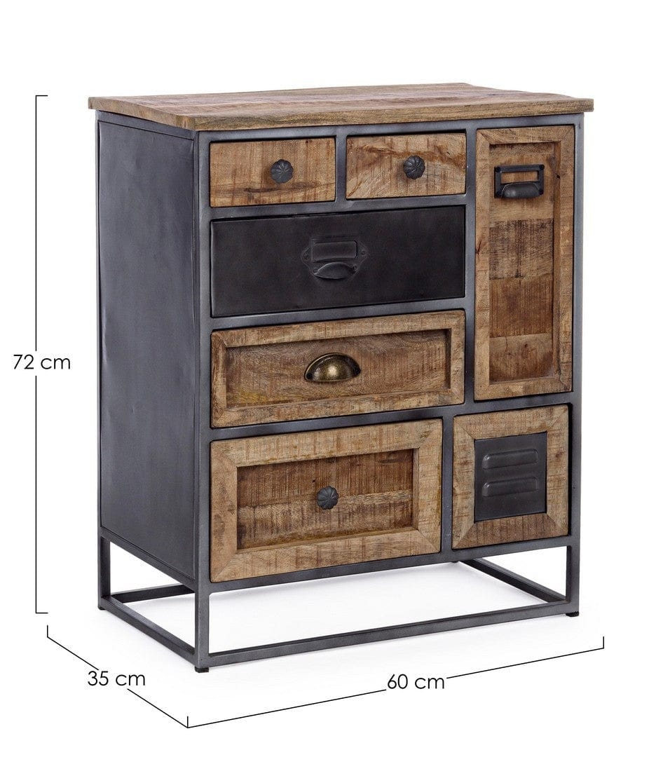 Comoda din lemn de mango si metal, cu 7 sertare Rupert Grafit / Natural, l60xA35xH72 cm (3)
