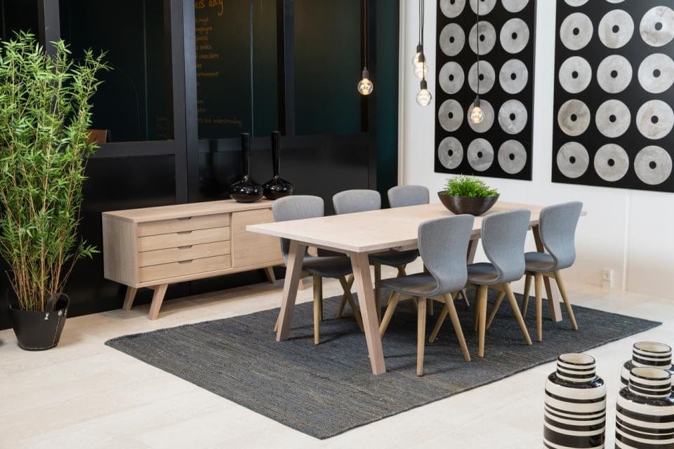 Comoda din lemn si furnir, cu 4 sertare si 1 usa, A-Line Stejar Deschis, l160xA45xH72 cm (2)