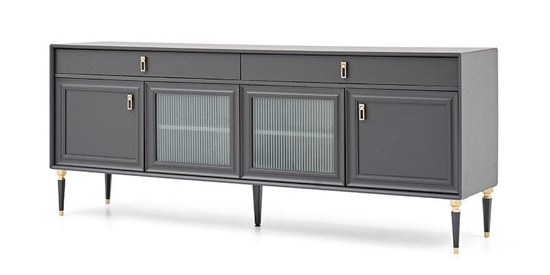 Comoda din pal cu 2 sertare si 4 usi, Lorenta Antracit, l215,6xA49xH85 cm (5)