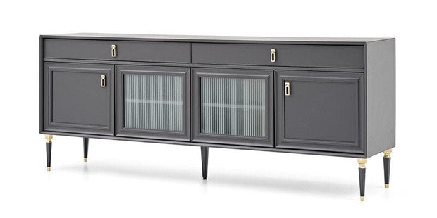 Comoda din pal cu 2 sertare si 4 usi, Lorenta Antracit, l215,6xA49xH85 cm (5)