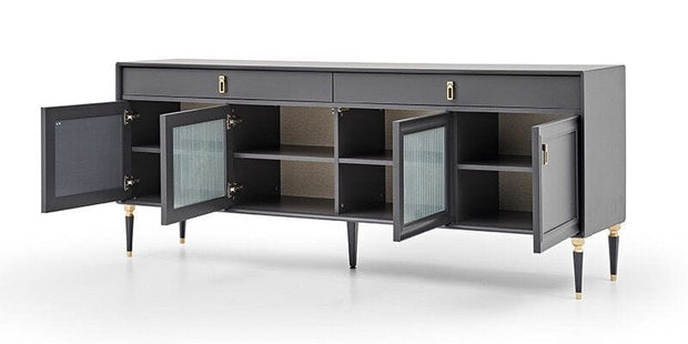 Comoda din pal cu 2 sertare si 4 usi, Lorenta Antracit, l215,6xA49xH85 cm (6)
