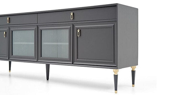 Comoda din pal cu 2 sertare si 4 usi, Lorenta Antracit, l215,6xA49xH85 cm (8)