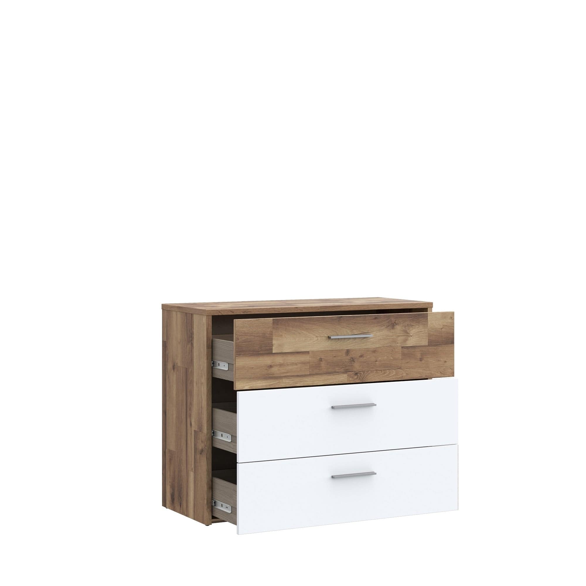 Comoda din pal, cu 3 sertare, Modern Way Stejar / Alb, l99,8xA41,5xH79,9 cm (3)