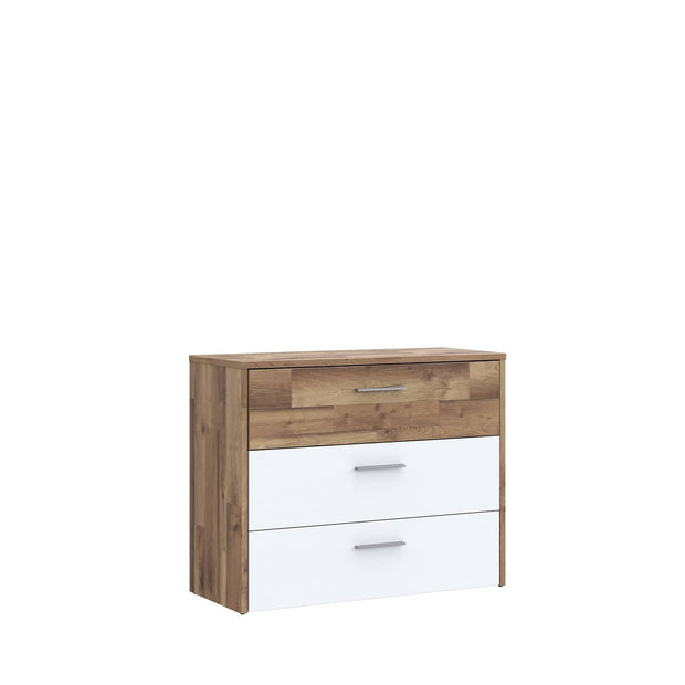 Comoda din pal, cu 3 sertare, Modern Way Stejar / Alb, l99,8xA41,5xH79,9 cm (4)