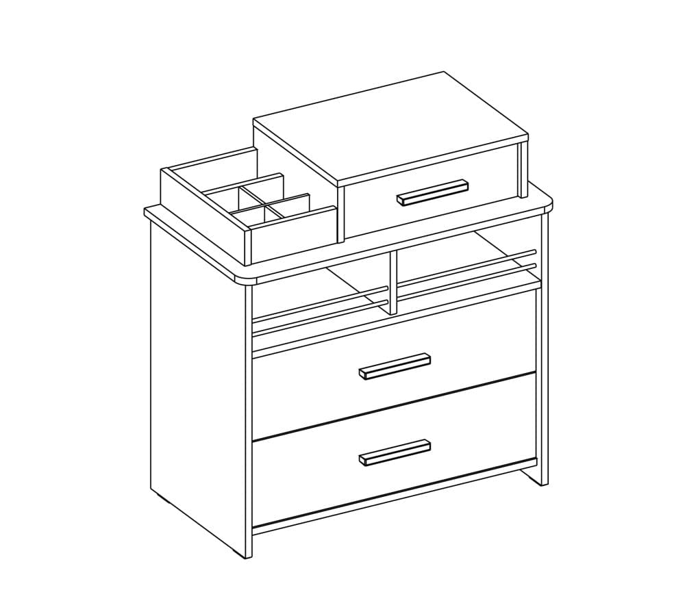 BFSummer Comoda din pal cu 3 sertare, pentru tineret Dynamic White / Natur, l77xA42xH82 cm
