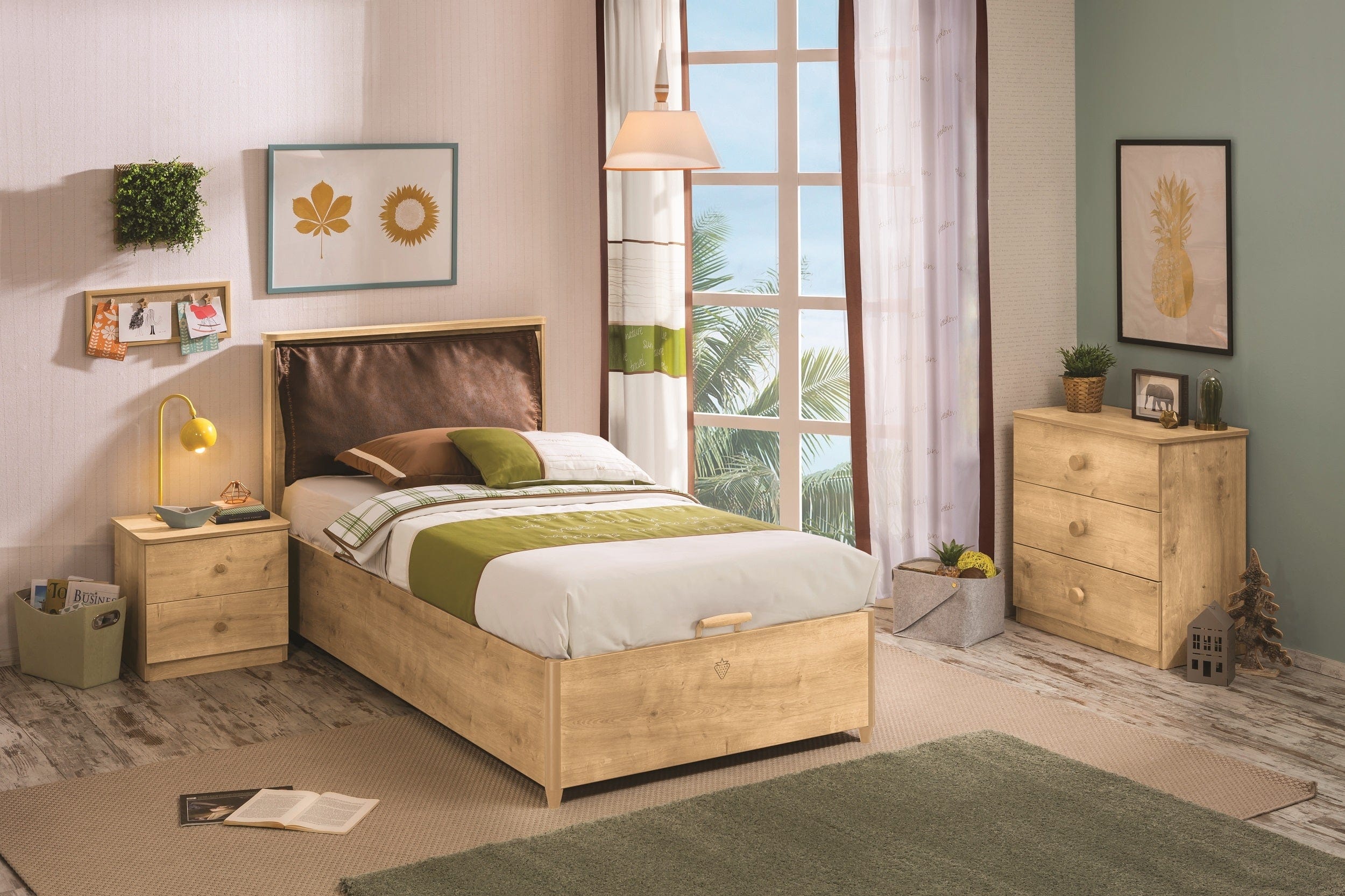 Comoda din pal cu 3 sertare, pentru tineret, Mocha Natur, l73xA43xH75 cm (5)